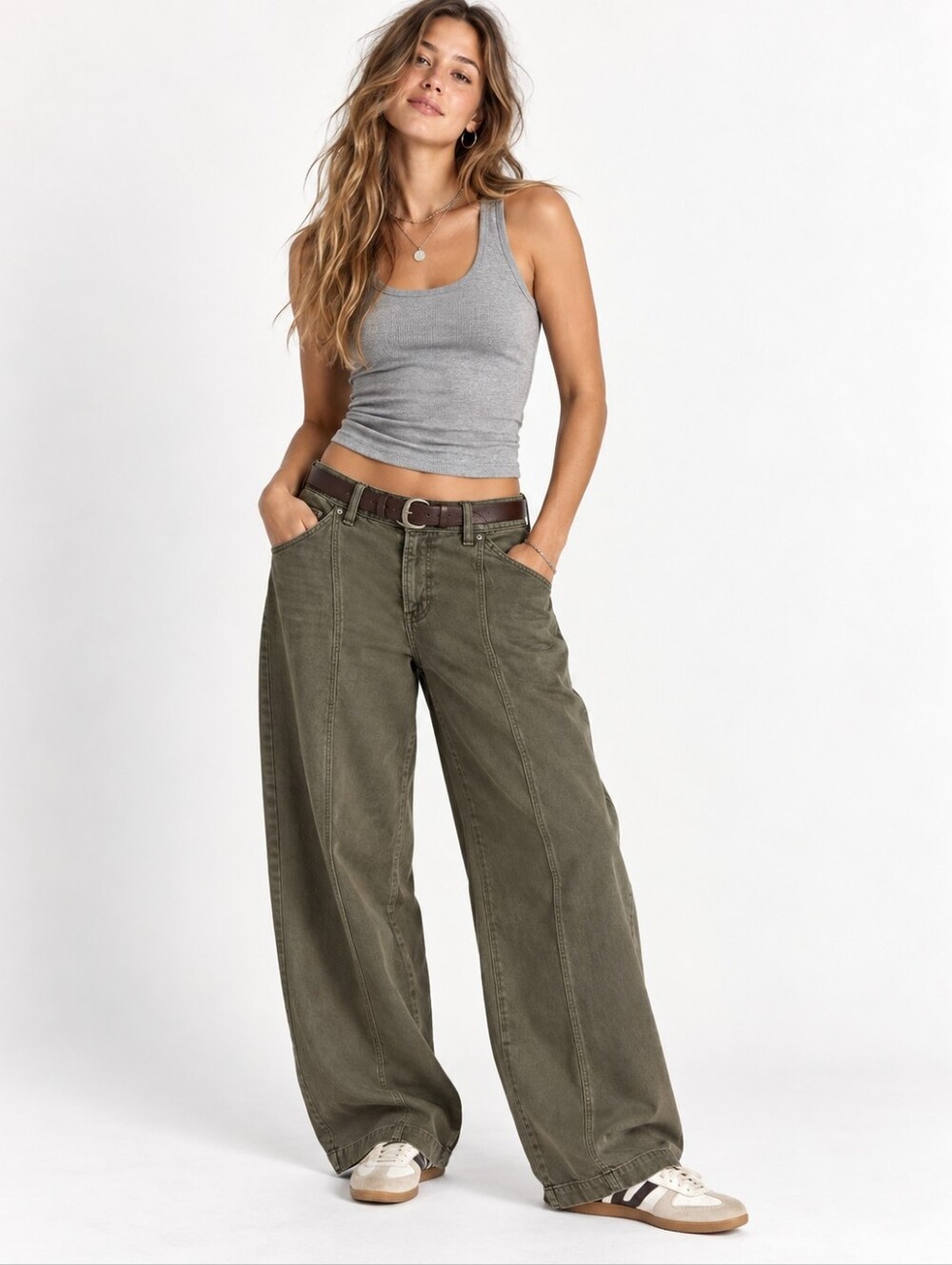 American Eagle Low-Rise Baggy Wide Leg Olive Green Jeans Size 12